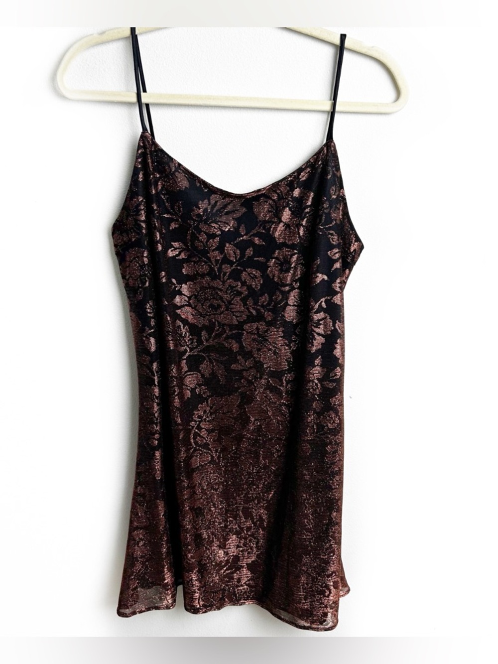Jessica McClintock Gunne Sax Vintage metallic copper floral mini dress size: 6
